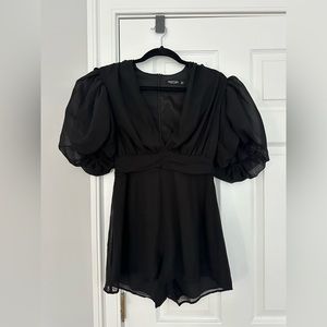 Nasty Gal Black Romper with puff sleeves